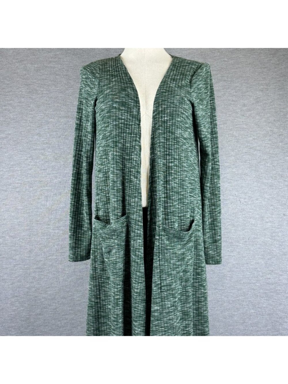 LuLaRoe Cardigan Sweater Duster Womens Size Small Heather Green Open Front Long